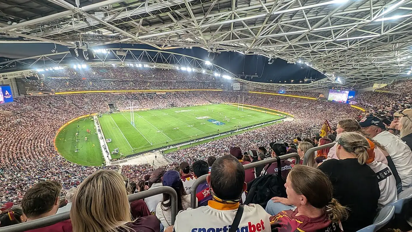 Floodlit rugby league final under lights before a full grandstand crowd in Sydney