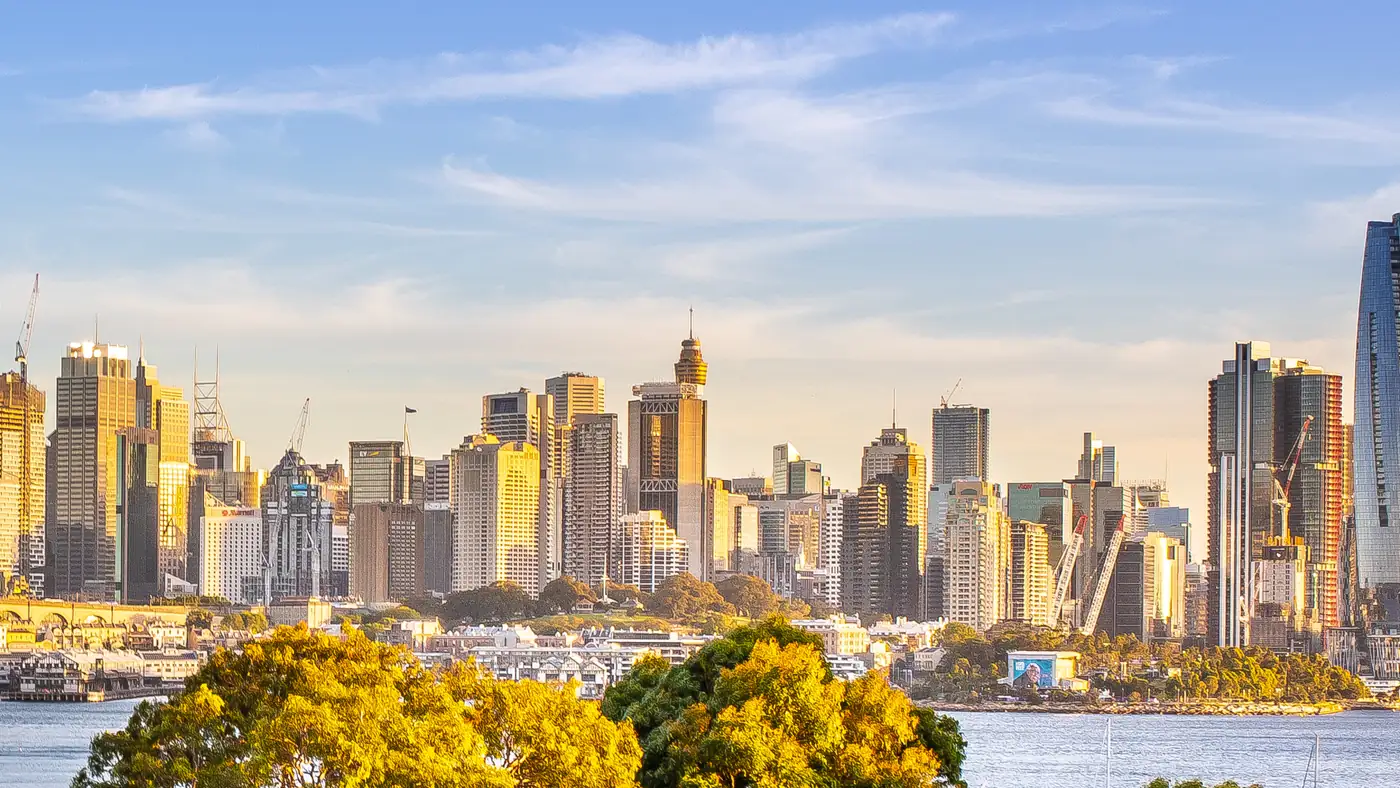 Sydney CBD office towers skyline from Waverton, January 2021
