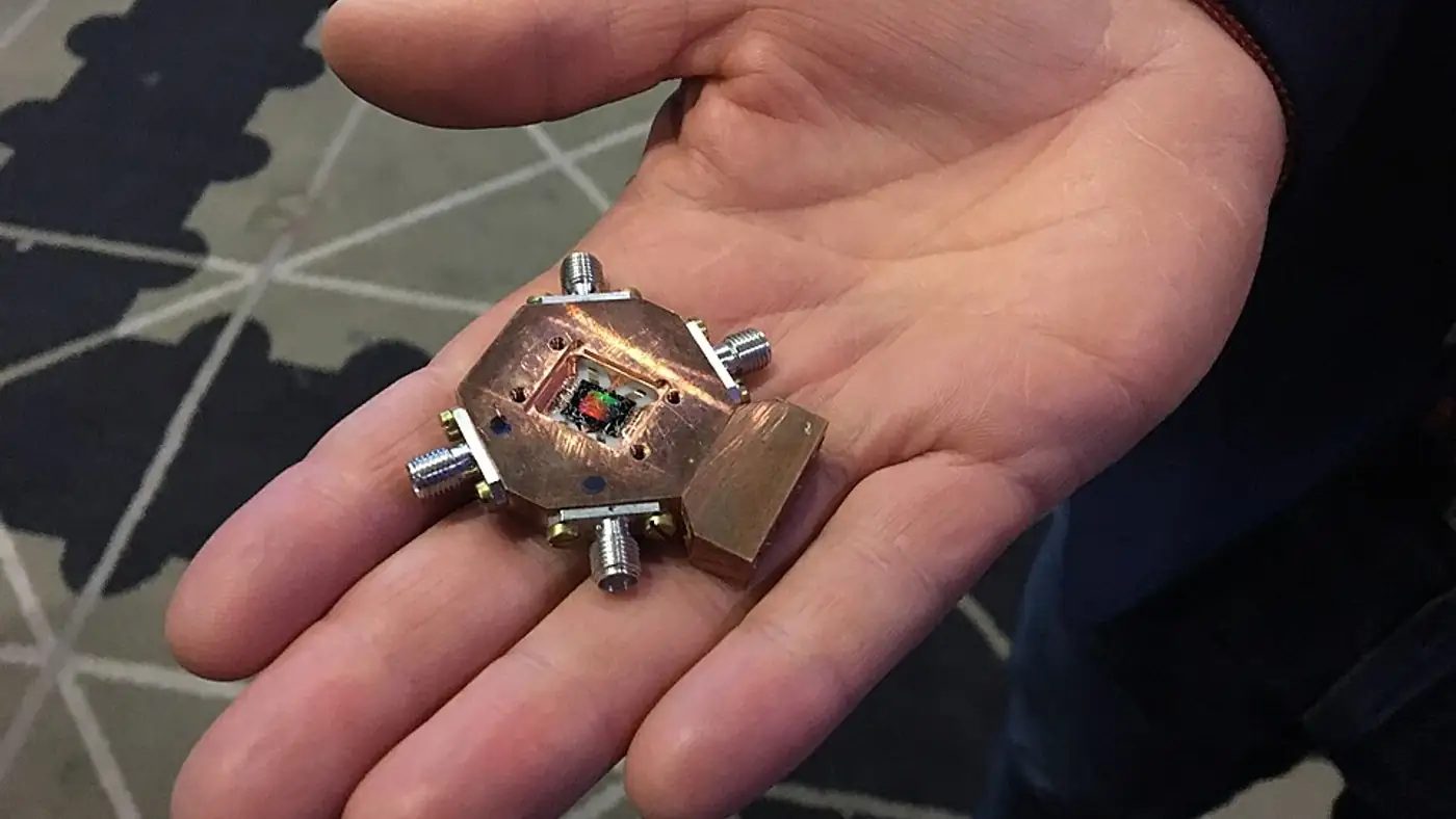 Quantum computing hardware and dilution refrigerator inside a university research laboratory